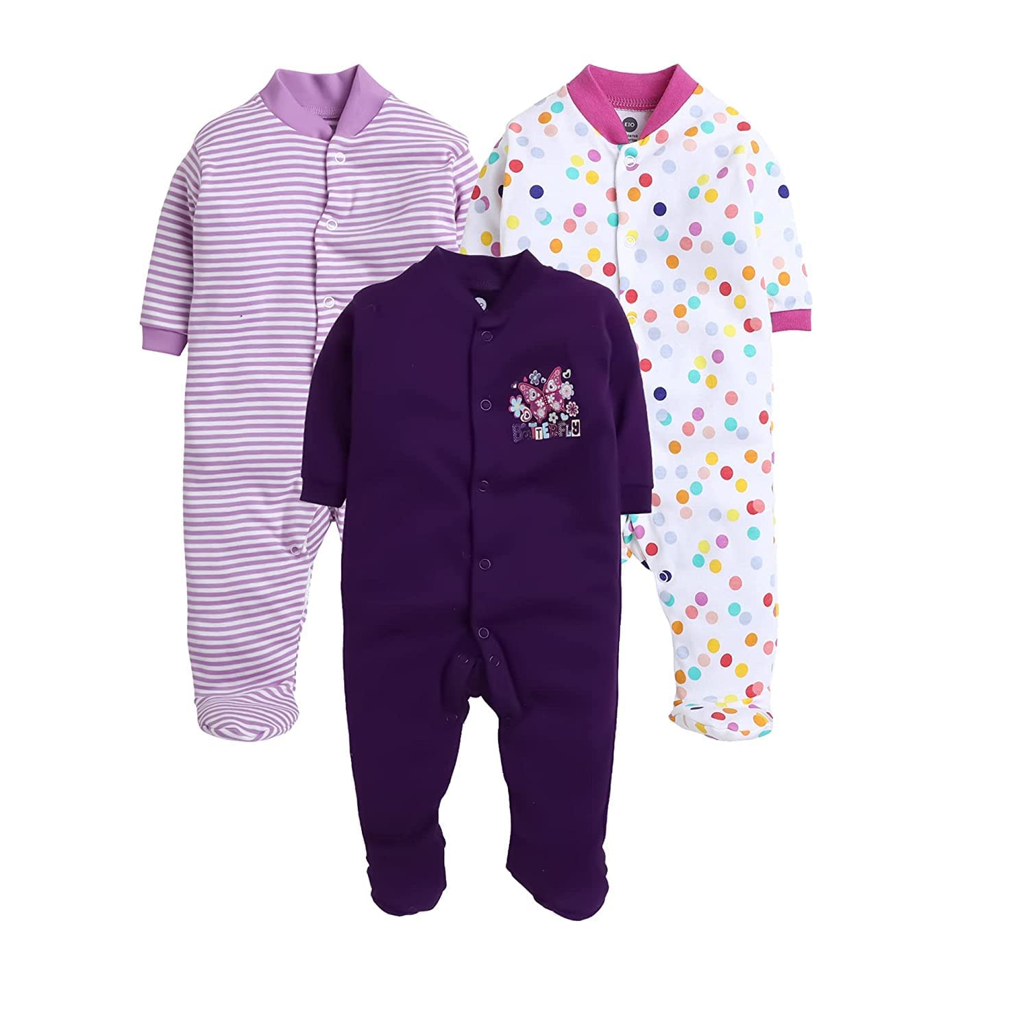 EIO 100% Cotton Rompers/Sleep Suits/Jumpsuit/Night Suits for Baby Boys & Girls, Infants, New Born Pack of 3