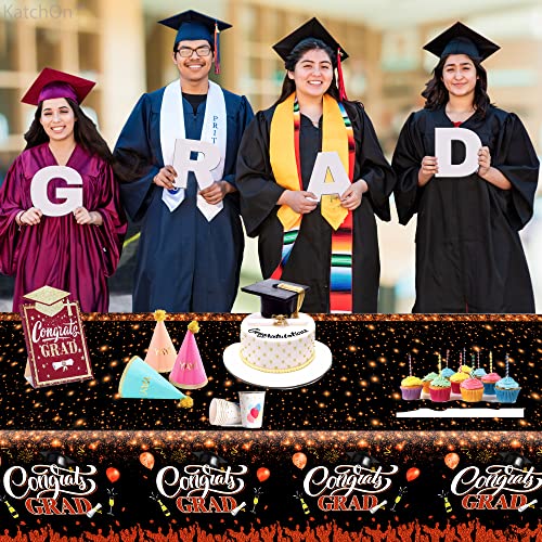 Image of KatchOn Graduation Decorations 2026 | Orange and Black Graduation Tablecloth -Pack of 3, XtraLarge 108x54 Inch | Congrats Grad Tablecloth for 2026 Graduation Decorations | Orange and Black