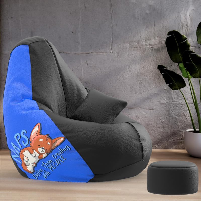Biggie Bean Bag Cover 4XL Evergreen Classics Bean Bag-Loud Prints-Soft Landings-Styled with Free Cushion & Footrest (Matching Color : Printed Naps-Black)-image-31