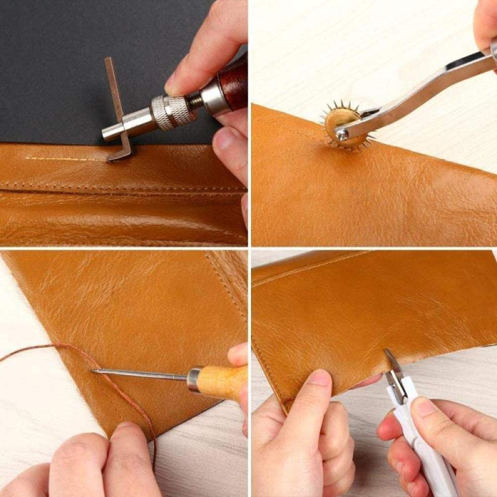 JasCherry Kit 61 Pezzi Per Cucito Del Cuoio – Attrezzatura Completa Fai-da-Te Per Principianti E Professionisti