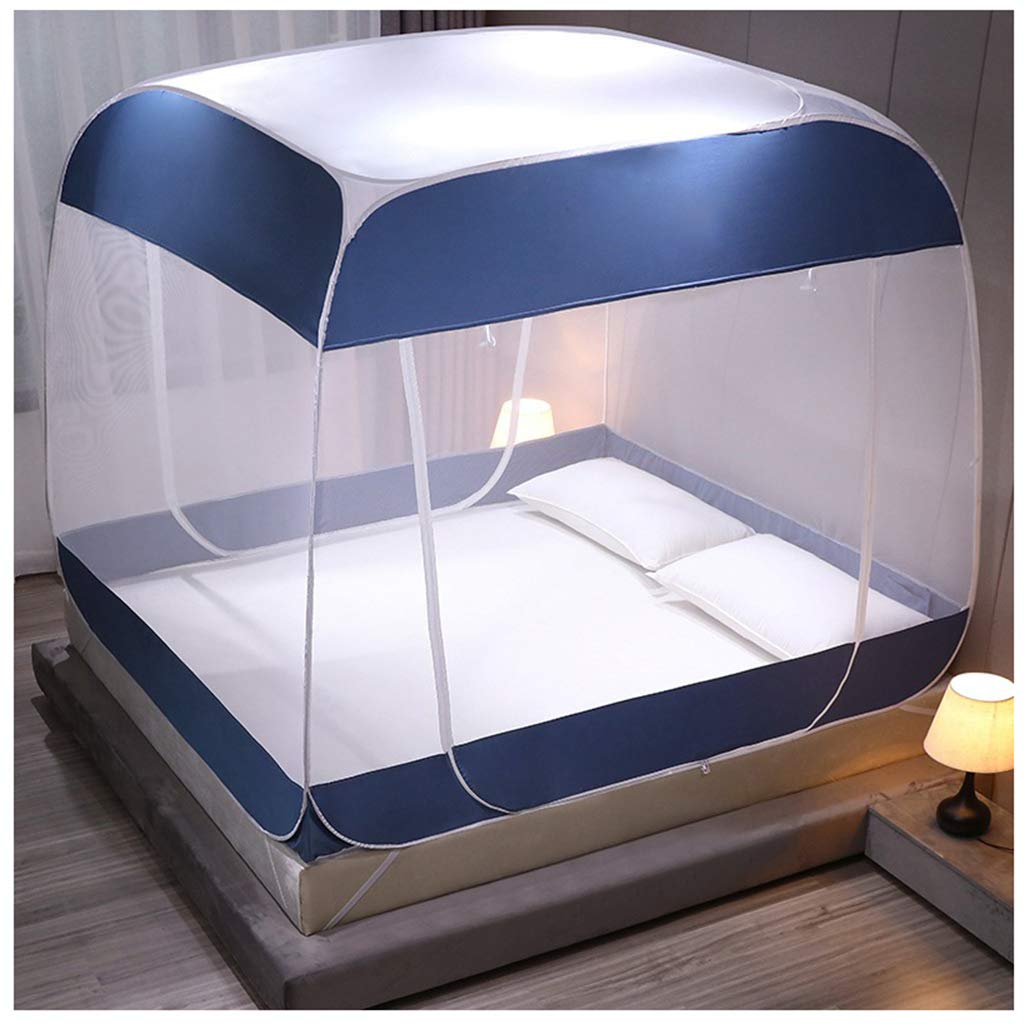Pop Up Moskitonetz Bett Baldachin Bettzelt Faltbare Doppelbett Moskitonetz Anti Moskito Mückenzelt Moskitonetz,Blau,200x220x165cm