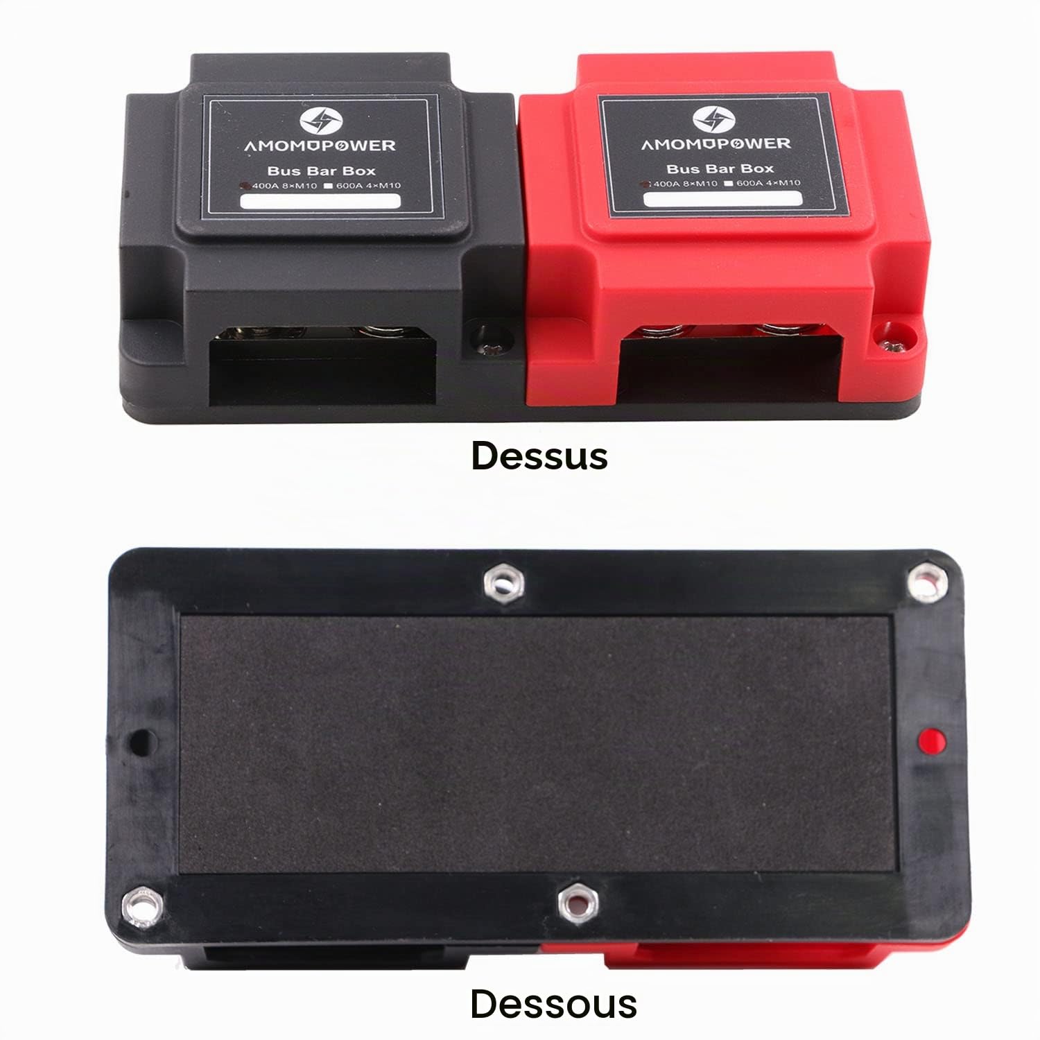Bornier 12V-48V cc Bus Bar 400A barre de bus en cuivre Heavy Duty, 8X M10 double tête boulon terminal panneau de distribution 400 Amp batterie boîte de bus avec couvercle noir et rouge
