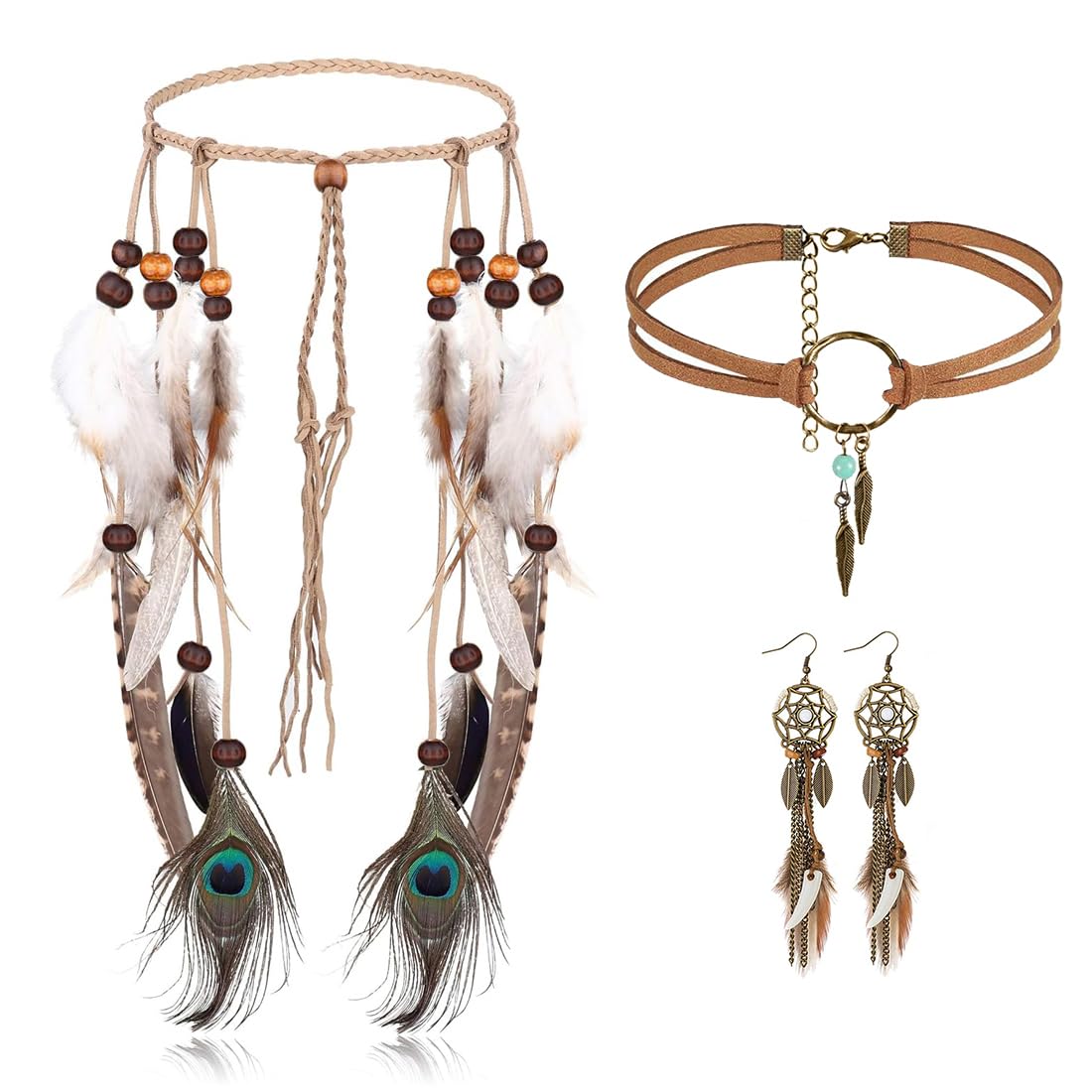 Collier habillé amérindien avec perles et plumes - thème amérindien - accessoires de