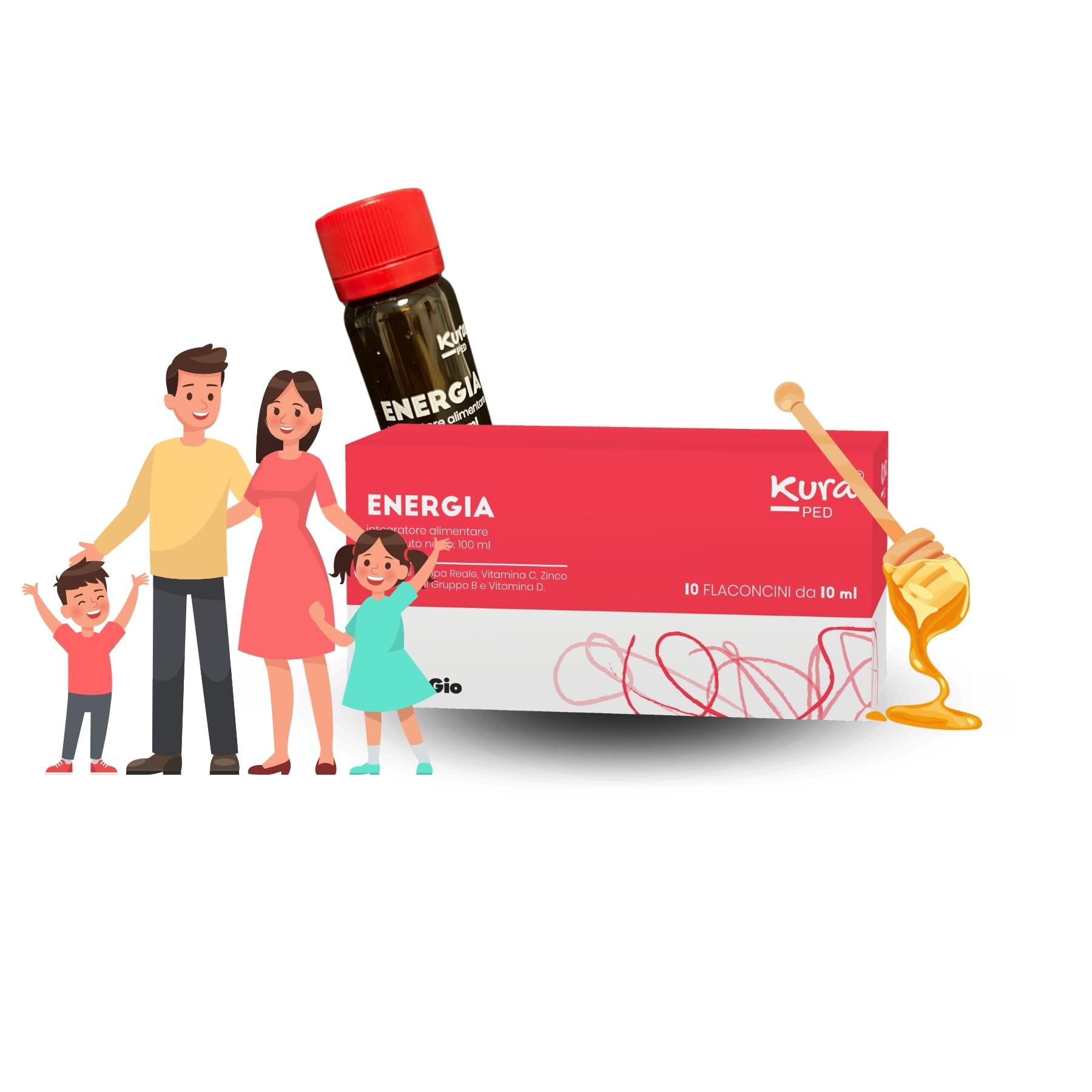 ENERGIA Integratore Stanchezza per Bambini e Adulti - Integratore Pappa Reale Bambini e Vitamina C - Integratore Concentrazione - 10 Flaconi da 10 ml - Integratori Stanchezza fisica
