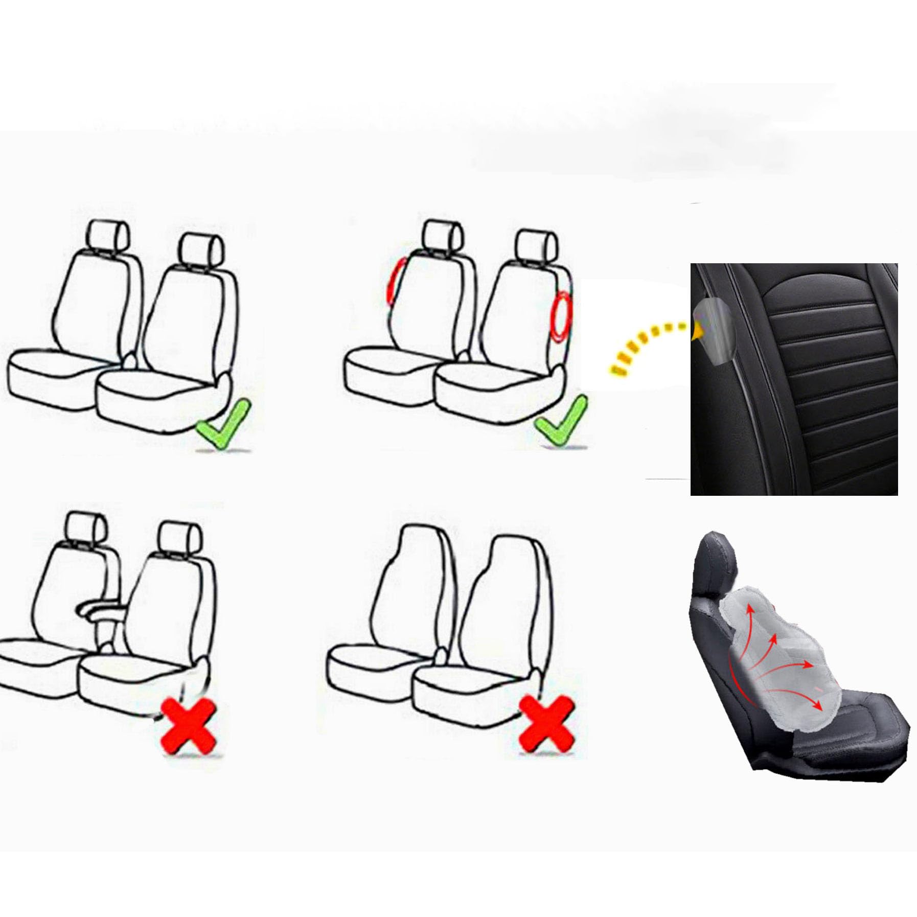 Housses de Siège Avant 2 Pièces en Similicuir Noir, Accessoire Auto pour Toyota Auris Avensis Camry Corolla Highlander Hilux Land Cruiser Prius RAV 4 Urban Cruiser Verso Yaris