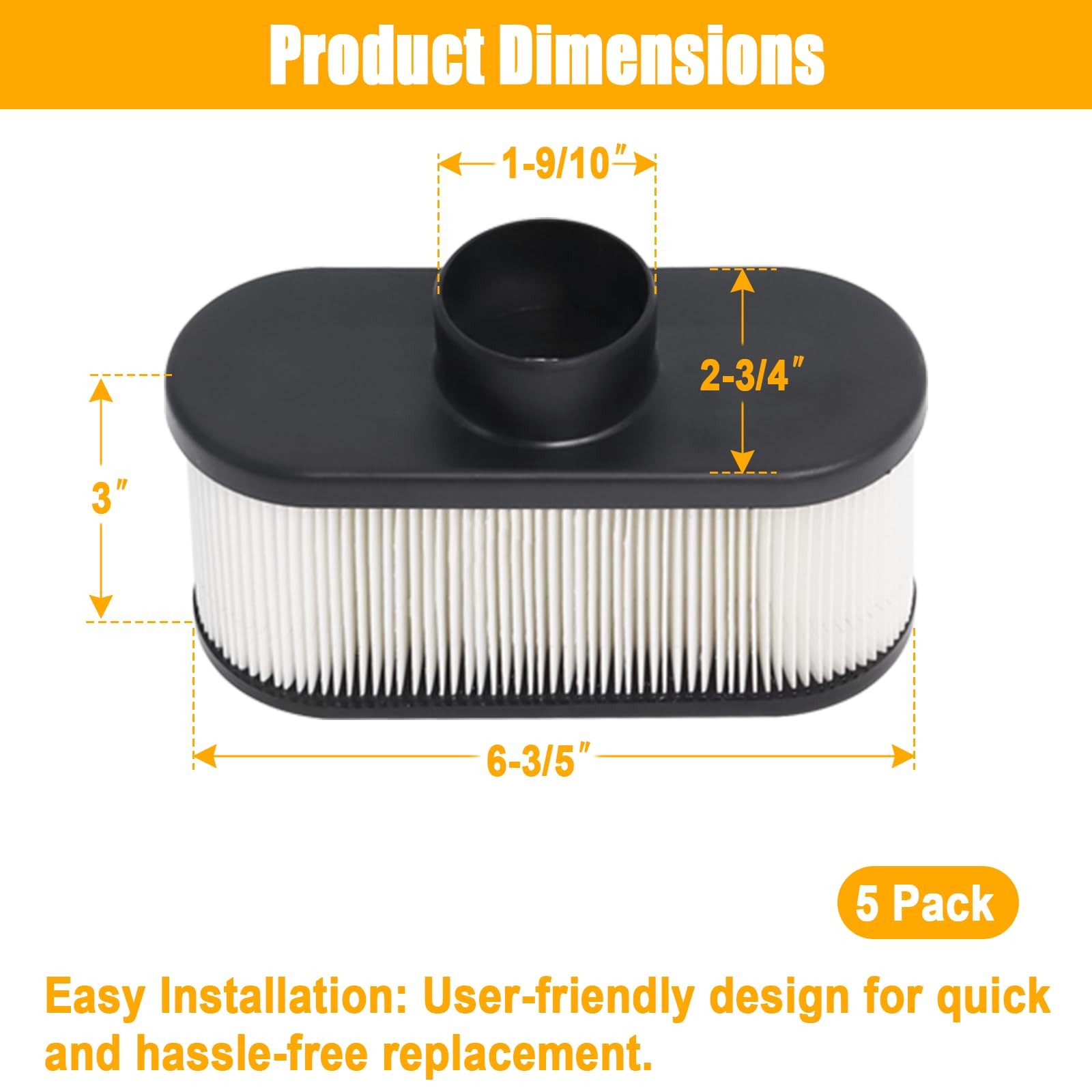 11013-7047 Air Filter Compatible with Kawasaki FR691V FR651V FR730V FS481V FS541V FS600V FS651V FS730V 4-Cycle Engine Lawn Mower with 11013-7046 Pre Filter, Replace 11013-0752 11013-7049 Podoy 5 Pack