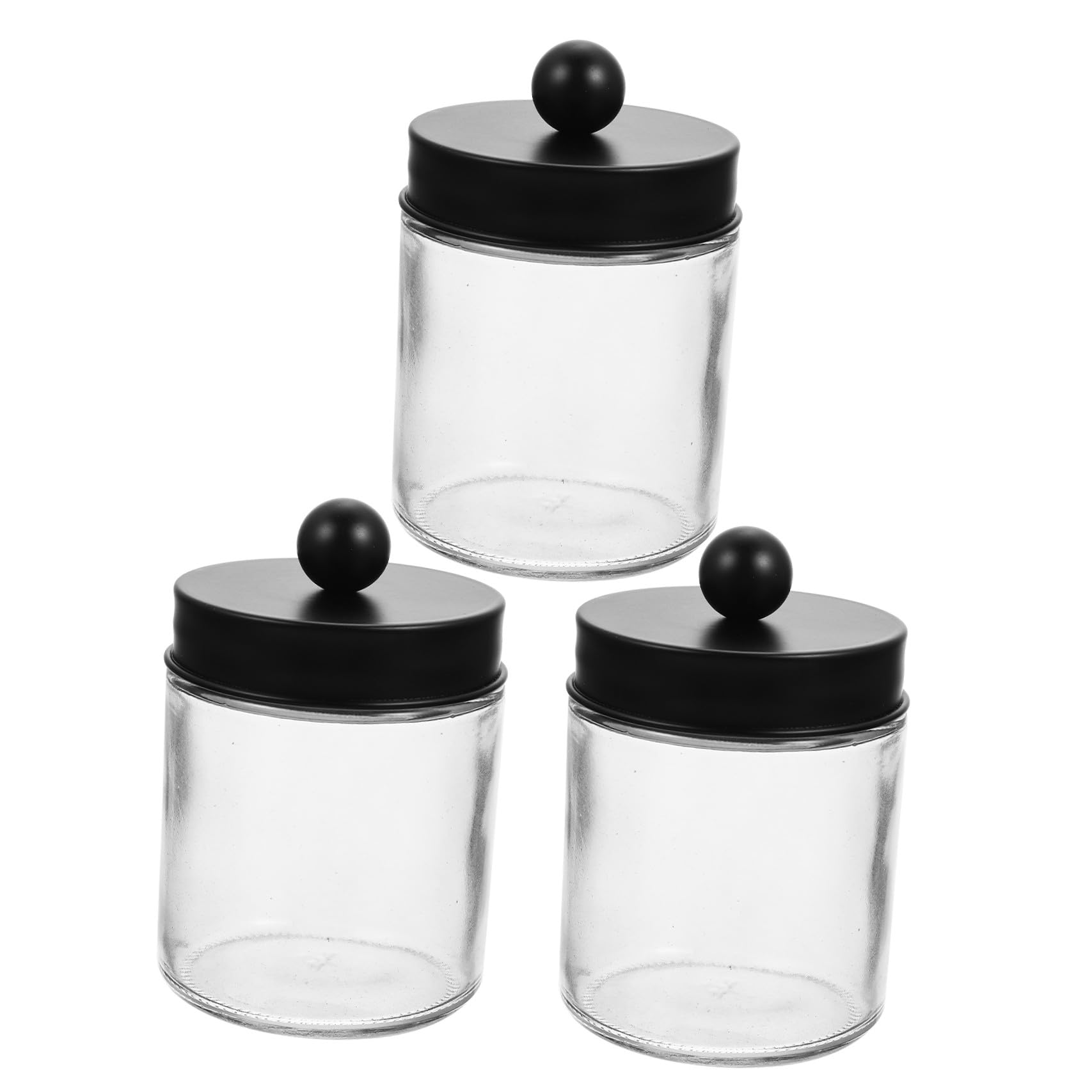 Baluue 3 Stück Apothekergläser aus Glas mit Edelstahl Deckel Wattestäbchenhalter und Wattepad Spender Transparenter Badezimmer Organizer Platzsparend und Langlebig