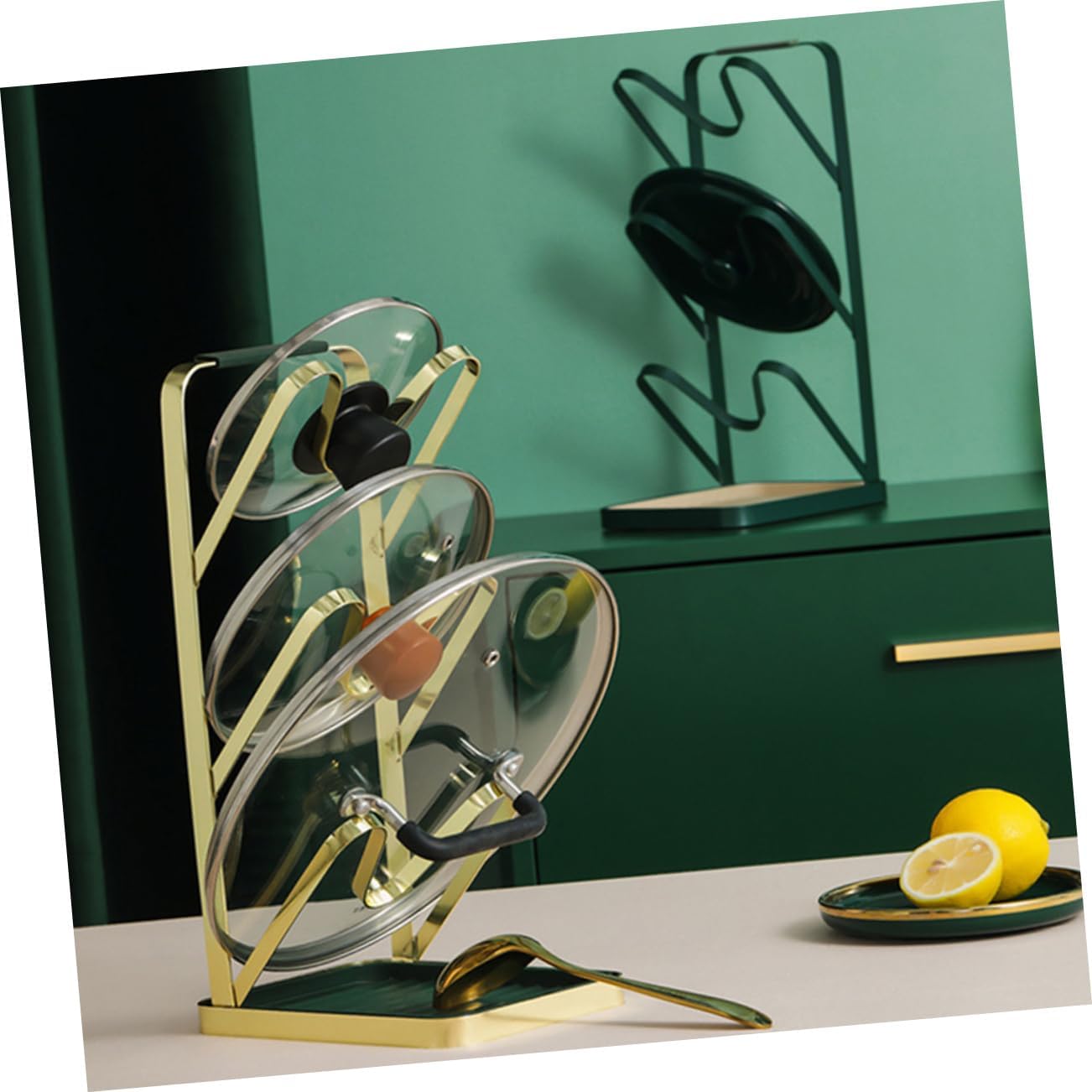 2pcs Pot Lid Rack Organizer for Kitchen Countertop Cabinet Holds Pot Lids Together Includes Water Tray for Neat Kitchen Organization