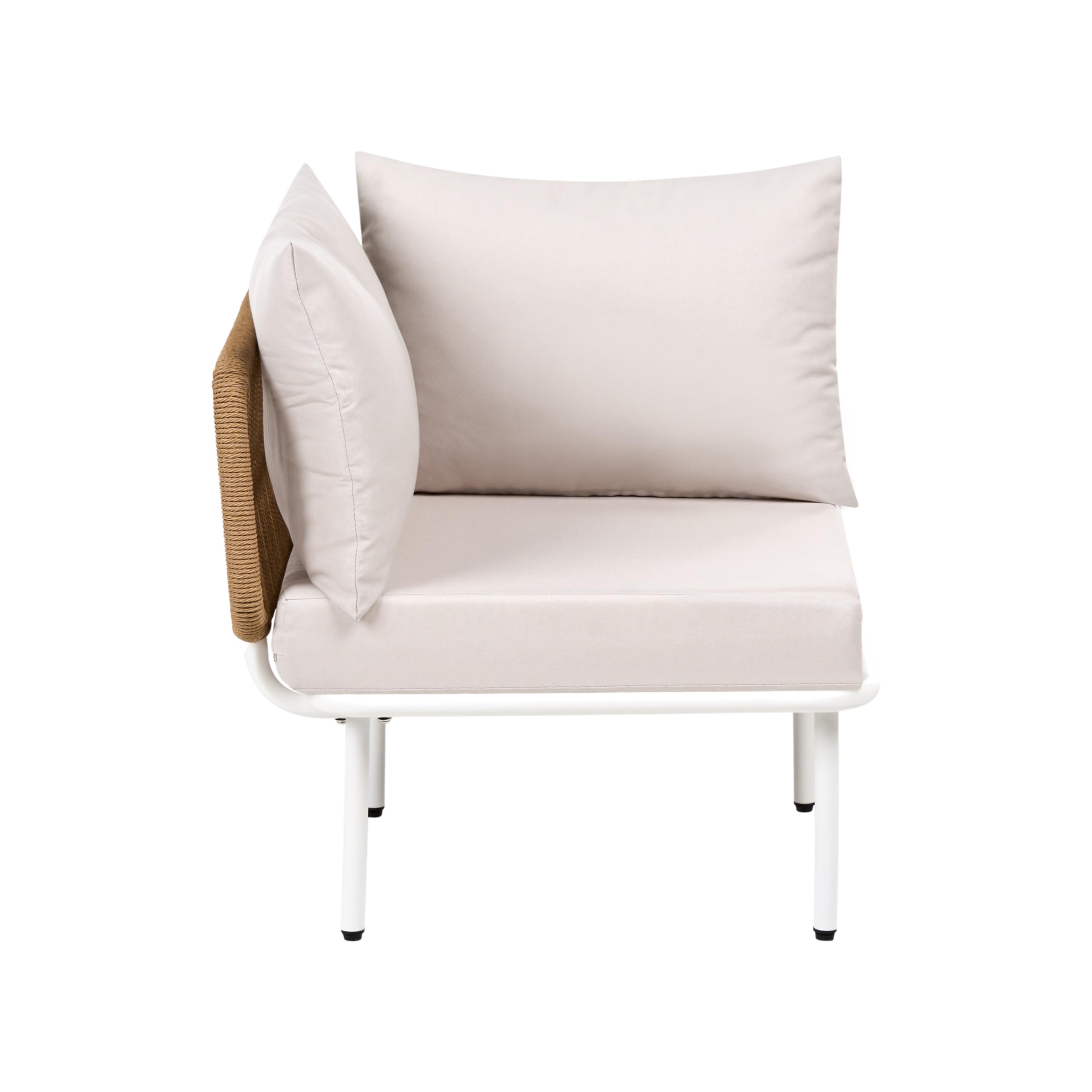 Beliani Module d'angle de Jardin Moderne en Métal et Rotin PE et Tissu Mobilier d'Extérieur Terrasse Beige Clair Baucina