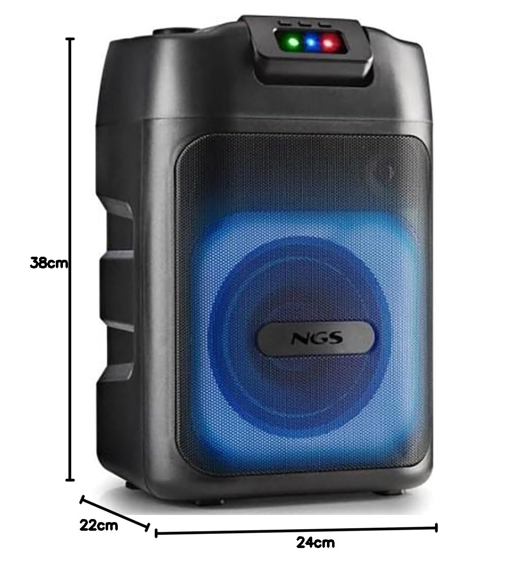 NGS Wild Club – Altoparlante portatile Fiesta Bluetooth 5.2, 80 W, luci laser e RGB, 2 ingressi microfono karaoke, 5400 mAh batteria 6H, USB/AUX/TF