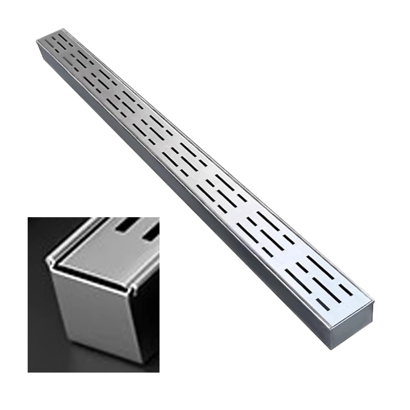 Blazea Channel Drain Kit with End/Outlet, Custom Trench Drainage System, Driveway Floor Water Diverter Trough Gutter, Stainless Steel Trench Drain(With End,7x5cm(2 3/4x2))