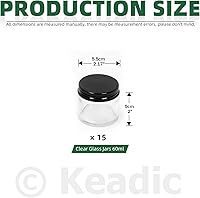 Vista 2 de Keadic Juego de 15 tarros de vidrio de 2.0 fl oz/2 onzas con tapas, mini tarros redondos herméticos para muestras de conservas con tapas negras