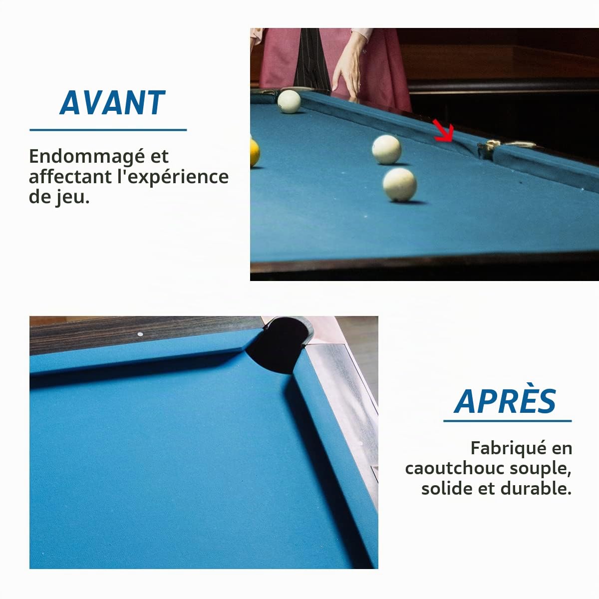 PolyMath Billard K66 Tampon en Caoutchouc Coussin de Rail de Table de Billard (Jeu de 6) Accessoires de Pare-Chocs de Rechange - 7/8/9 Pieds et Housses de Coussin de Table de Billard 12-3 mm / 0,12