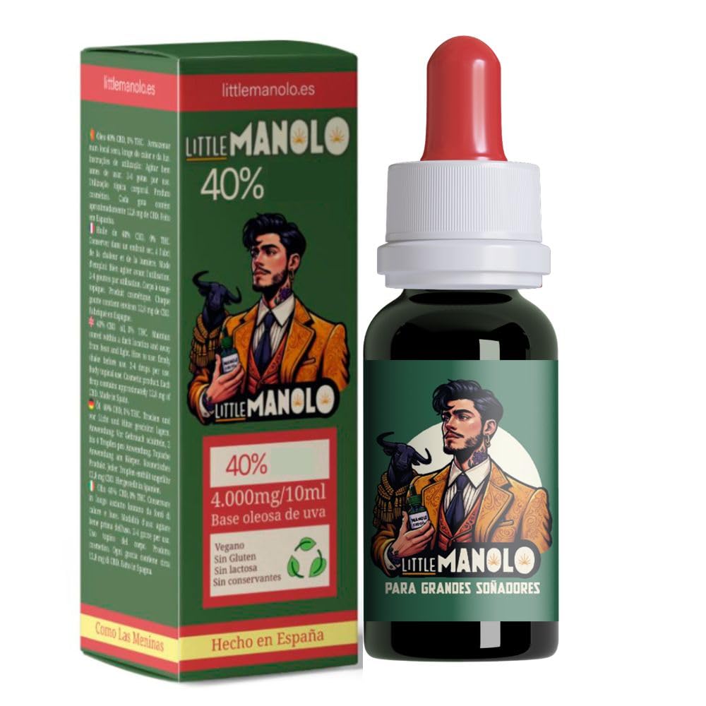 LITTLE MANOLO Aceite de Semilla de Cáñamo 40% | Certificado por laboratorio | Aceite de Cáñamo Eco en base oleosa MCT con aceite de semilla de UVA (Aceite de Semillas de Cáñamo 40%)