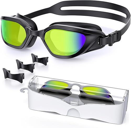 Gafas de natación unisex para adultos, antiniebla, anti rayos UV, sin fugas, amplia visión para hombres, mujeres y jóvenes