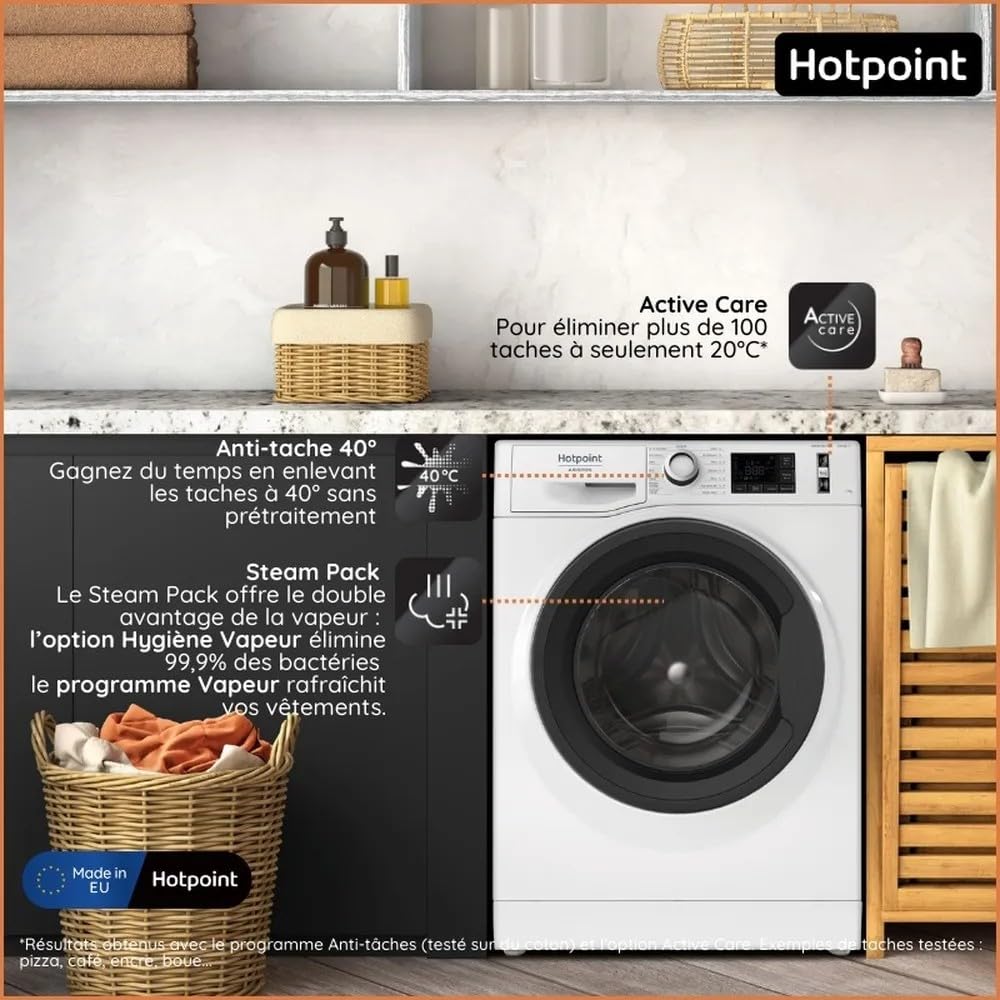 Hotpoint - NWB11489WMVAFR Lave-linge Hublot Pose Libre - Capacité 11 kg - Chargement Frontal, 1400 tr/min - ActiveCare, Steam Pack, Anti-Allergie - Classe Énergétique A - Blanc