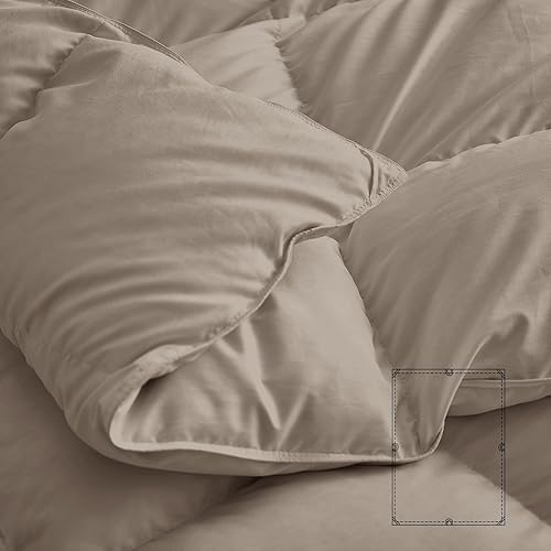 Miniatura 4 de zzlamb Edredón ligero de plumas caqui, relleno de edredón cálido para todas las estaciones, duradero y suave, mezcla de algodón, con pestañas en las
