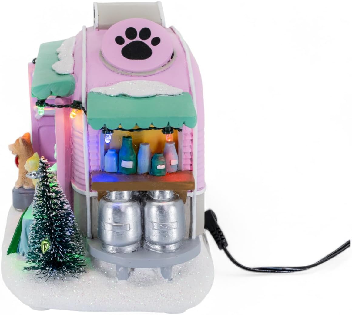 Pet Grooming Trailer Animated Christmas Village with LED Lights and Music
