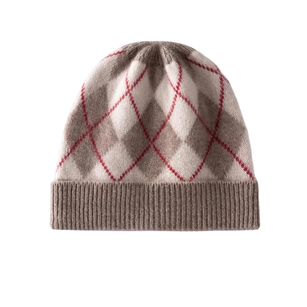 Bonnet en cachemire pour femme carreaux style chic d'hiver haut de gamme
