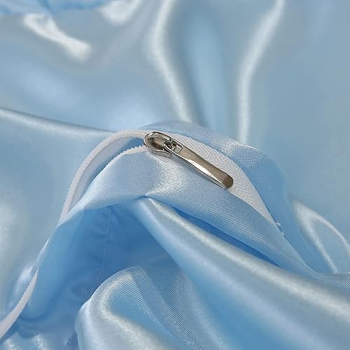 Miniatura 6 de Juego de funda de edredón de satén similar a la seda, de lujo, sedosa, con volantes, sexy, sedosa, tamaño Queen, 1 funda de edredón y 2 fundas de