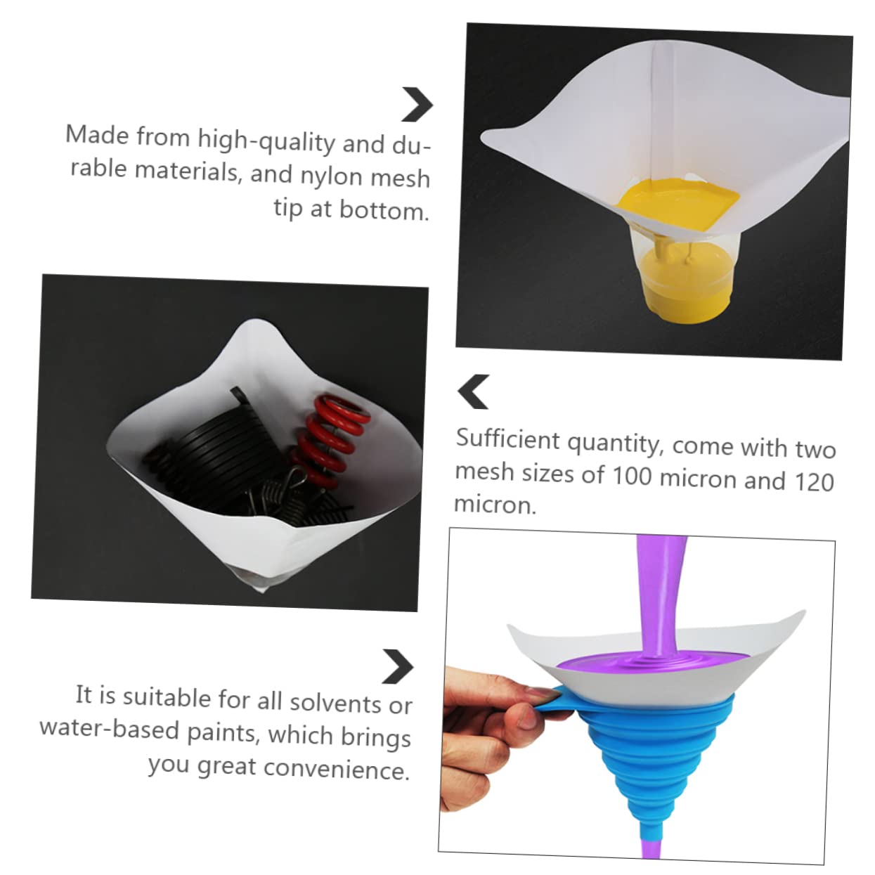 LIFKOME Coating Paint Filter Funnel 100pcs Nylon Mesh Oil Paint Filter Paper 2 Mesh Sizes 100 120