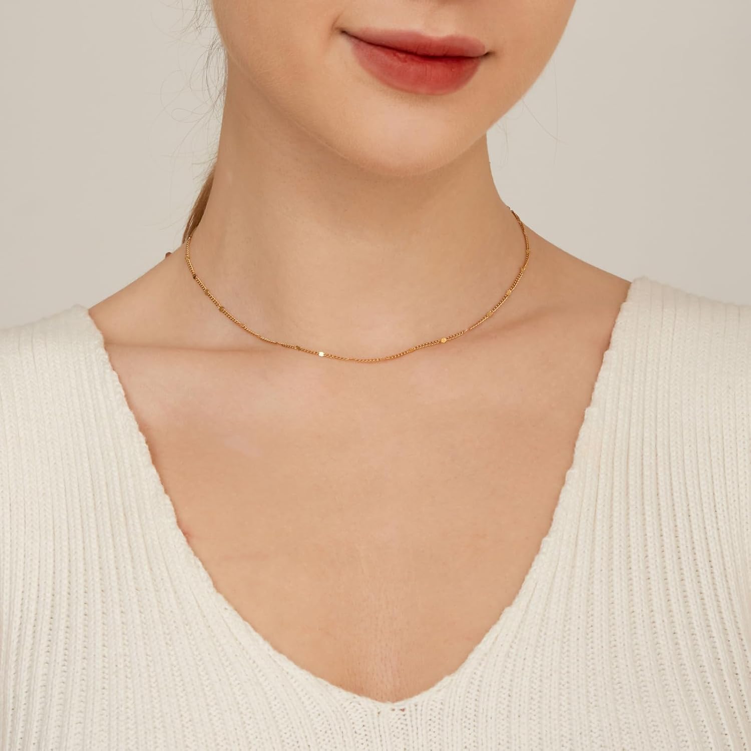 Gold Chain Necklace for Women Dainty 18K Gold Plated Thin Satellite Beaded Turquoise Necklace Simple Layered Boho Jewelry Christmas Gifts - Image 4