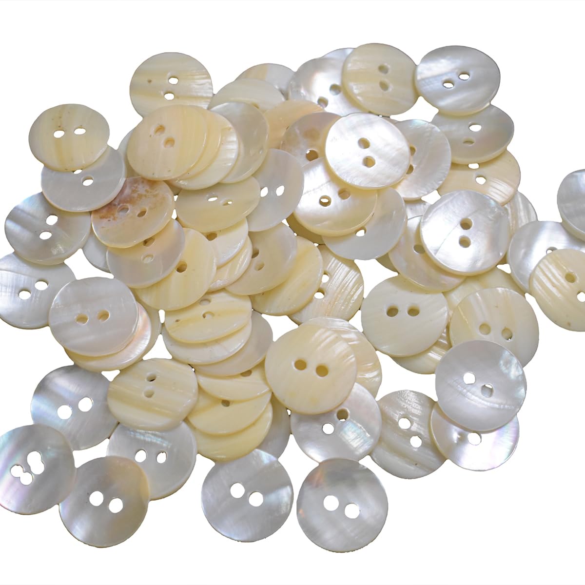 Embroiderymaterial Two Hole Round Mother of Pearl Buttons for Embelishment, Sewing and Crafting (72 Pieces, Cream) (15MM)