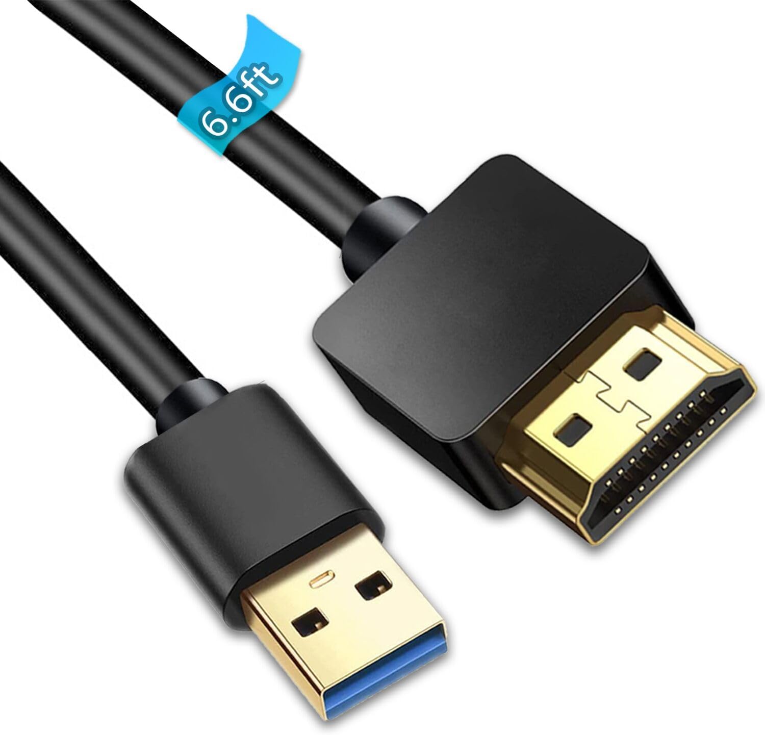 USB to HDMI Adapter Cable, USB 3.0 to HDMI Cable Male HD 1080P Monitor Display Audio Video Converter Cord 6.6FT(Only for Windows XP/7/8/10)