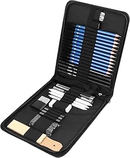 Moniss Lápis de desenho profissional de 32 peças e conjunto de esboço inclui lápis de esboço carvão grafite apontador apagador bolsa de armazenamento portátil suprimentos de arte presente para crianças adultos artista desenho esboço