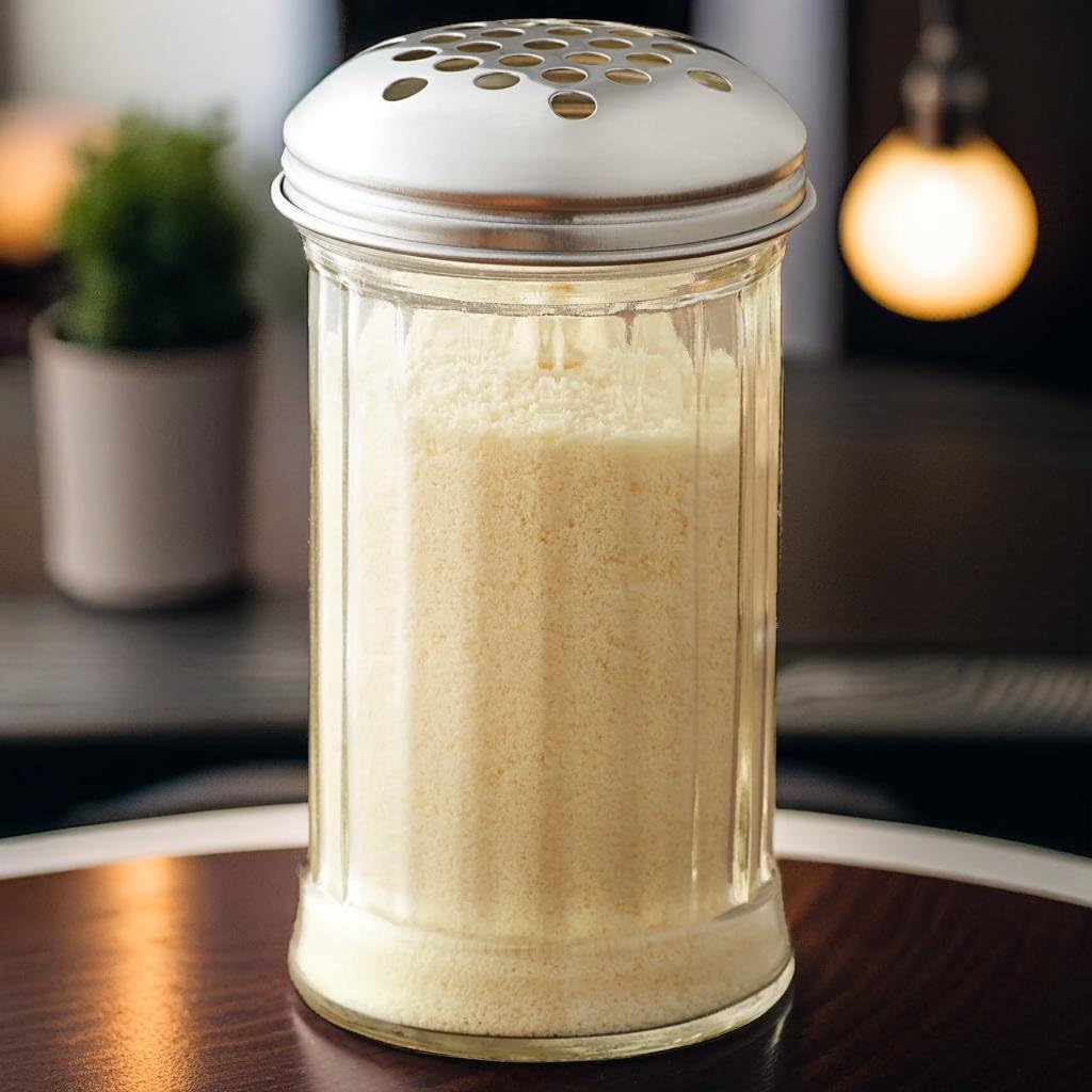 BPA-freier Parmesan-Käsestreuer aus Kunststoff, roter Pfefferstreuer mit 6,35 mm großen Löchern, Edelstahldeckel, transparent, 340 ml, Gewürzstreuer mit Deckel, GEEX DEPOT (340 ml)