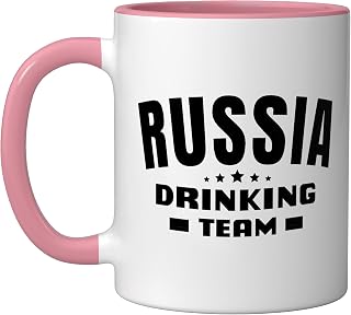 Russia Drinking Team Alcohol Outfit For Russians From Russia Ceramic Mug, Pink/White