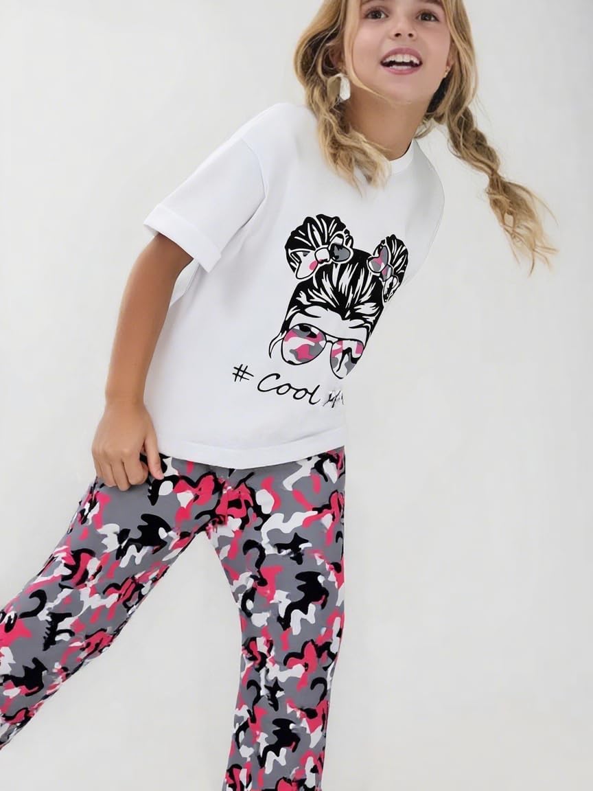 Kid Toddler Girl Clothes Figure Graphic Short-sleeve Top + Leopard Print Pants 2 Piece Summer Outfits Set Blue-s 7-8 Years image 3 of 8 B0DQQ2C86T