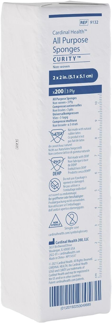 Curity™ Premium Non-Woven All-Purpose Gauze Sponge, 2 x 2IN, 3 Ply, 9132, Pack of 200