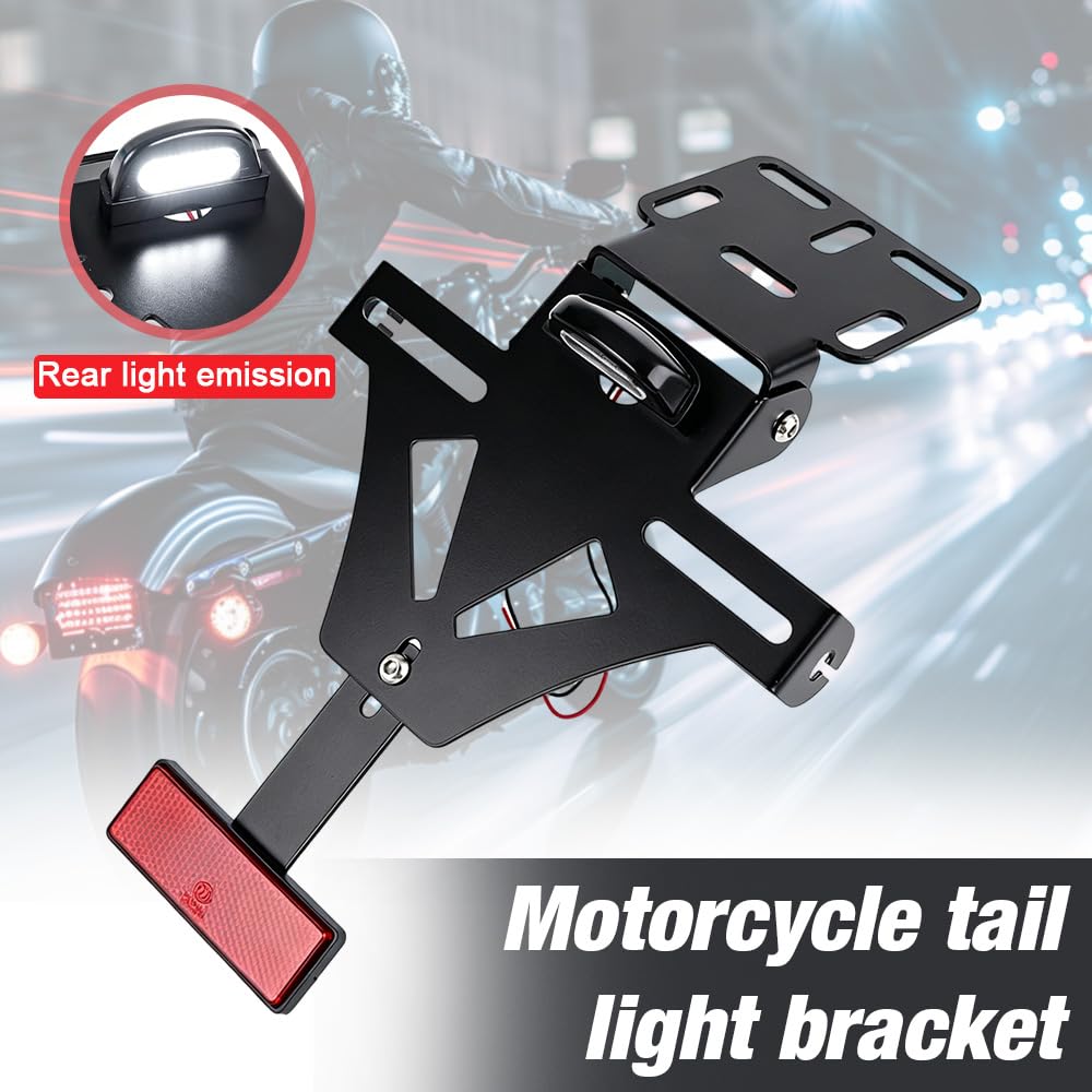 Foreverup Motorrad Kennzeichenhalter, Universal Nummernschildhalter, Einstellbarer Winkel Motorrad kennzeichenhalterung mit Kennzeichen Reflektor, mit Den Meisten Motorradmodellen, Schwarz