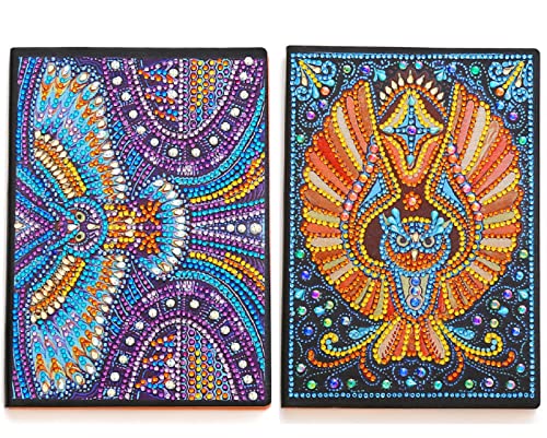 Juego de 2 fundas de pintura de diamantes 5D, con diseño de mandala, cuaderno de bocetos de 50 páginas, papel grueso, tamaño A5, cuaderno en blanco para niños, escuela, oficina, uso diario (Owl)