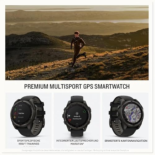 Garmin Fenix 8-47mm, Solar, Sapphire, Carbon Grey Titanium with Black/Grey Silicone Pebbles - 7