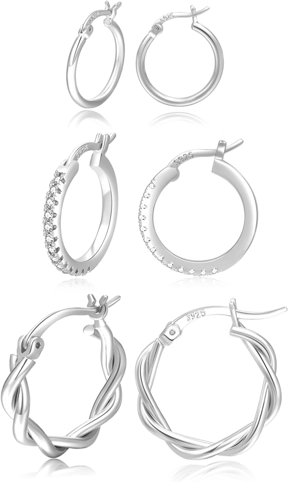 Gold Hoops Earrings for Women S925 Sterling Silver Post Hoop Earrings 18k Gold Hypoallergenic Cubic Zirconia Small Gold Hoops Earrings Set for Women Men 13/15 /20mm PABBEU