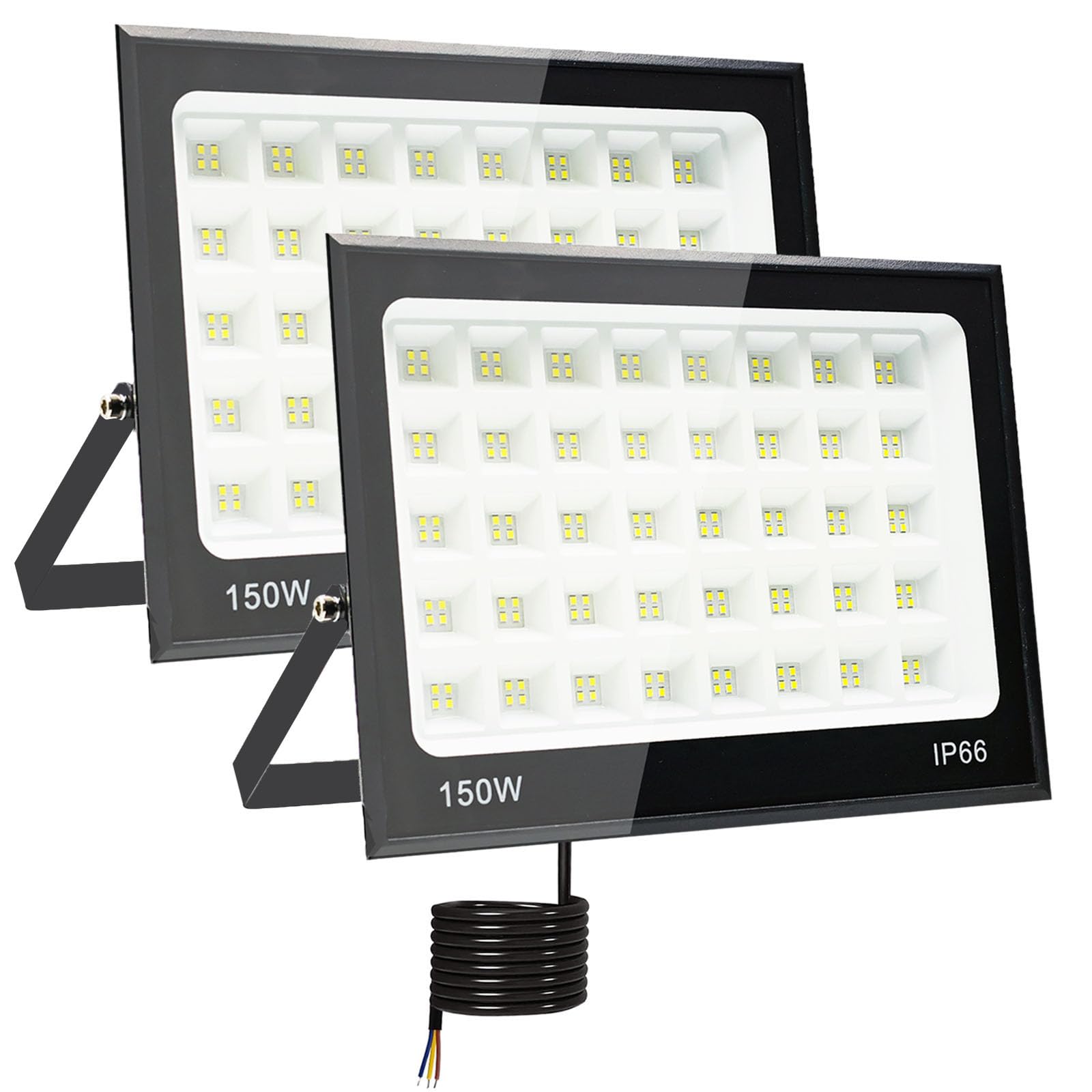 2 Piezas Focos LED Exterior 150W, 2M Cable Blanco Frío 6500K Proyector LED Exterior, Resistente al Agua IP66 Foco Proyector Led, 15000LM para Terrazas, Patios, Balcones, Parques, Garajes