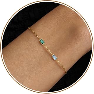 JSJOY Birthstone Bracelets for Women, 14K Gold Bracelet Non Tarnish Women's Link Bracelets Mom Graduation Gifts for Girls Her Birthday Gifts for Girlfriend Wife