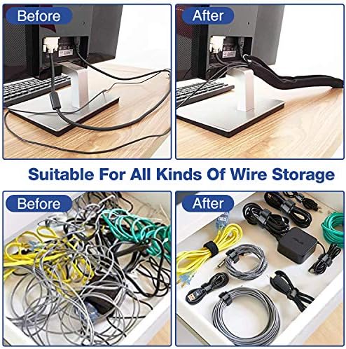 [4 PCs] JOTO Cable Tidy Management Sleeve, Wire Hider Cord Organizer System for PC TV Computer Home Entertainment, Flexible Cable Sleeve Wrap Cover -Black