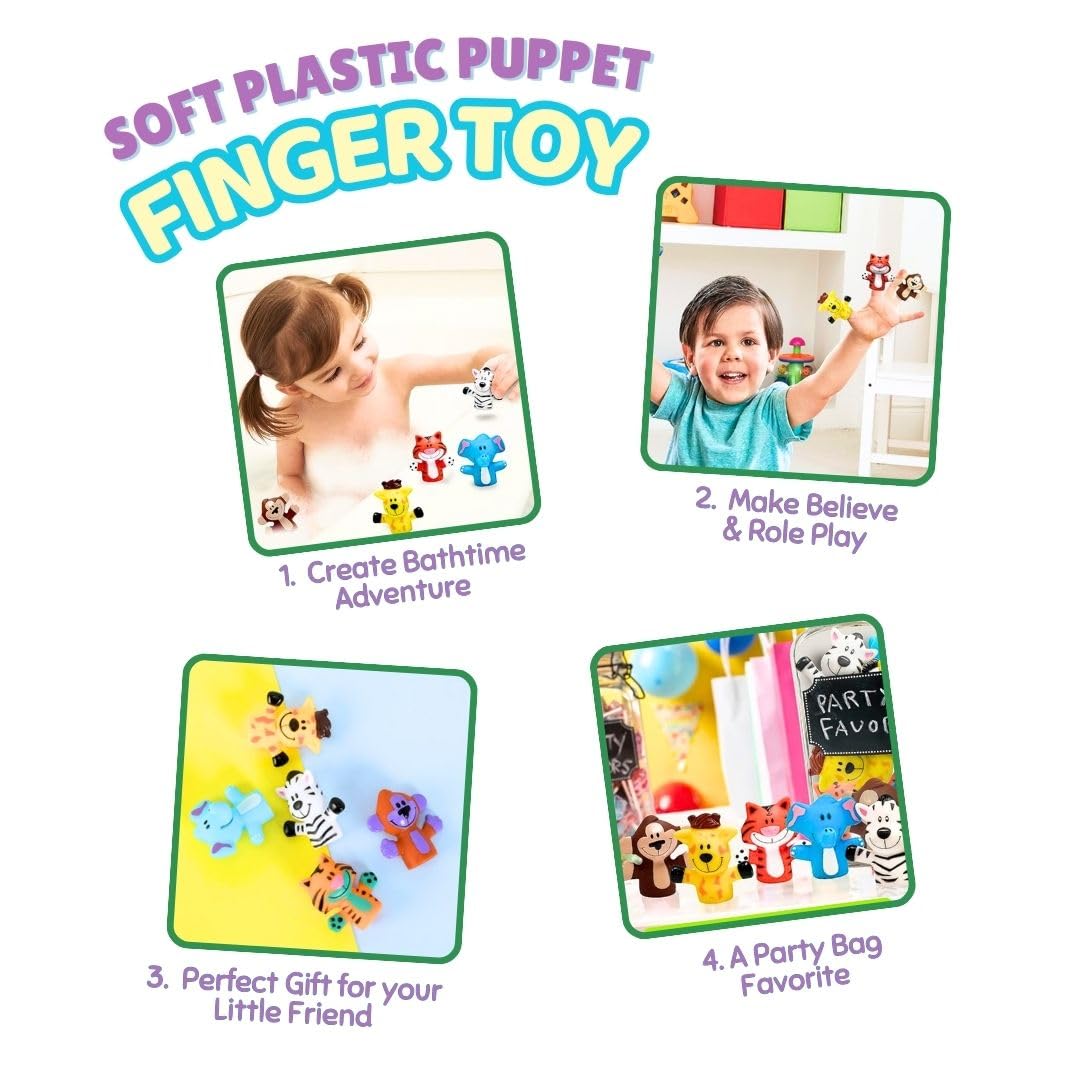 Cots and Cuddles 5pc Cute Animals Design Finger Puppet Fun Toy for Kids | Bath, Travel, Play Time Fun Toy Birthday Gift for Boys & Girls (Jungle Animal) - Image 4 thumbnail