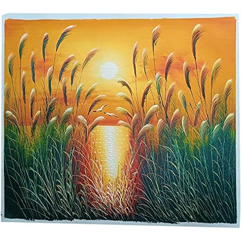 NorthPada Oil Paintings Handmade Canvas Framed Reed Series Landscape Summer of Vitality 23.6 inch x 19.6 inch Cover