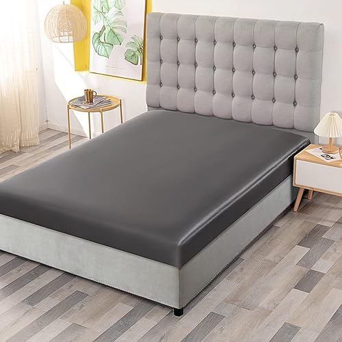 Miniatura 26 de Sfoothome Juego de sábanas de satén plateado, sábanas de satén tamaño individual, juego de sábanas de satén sedoso de bolsillo profundo con 1 sábana