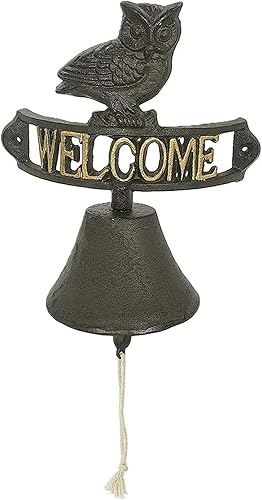 DreamsEden Campana de pared de bienvenida para puerta delantera, vintage de hierro fundido decorativo búho campana de bienvenida para patio