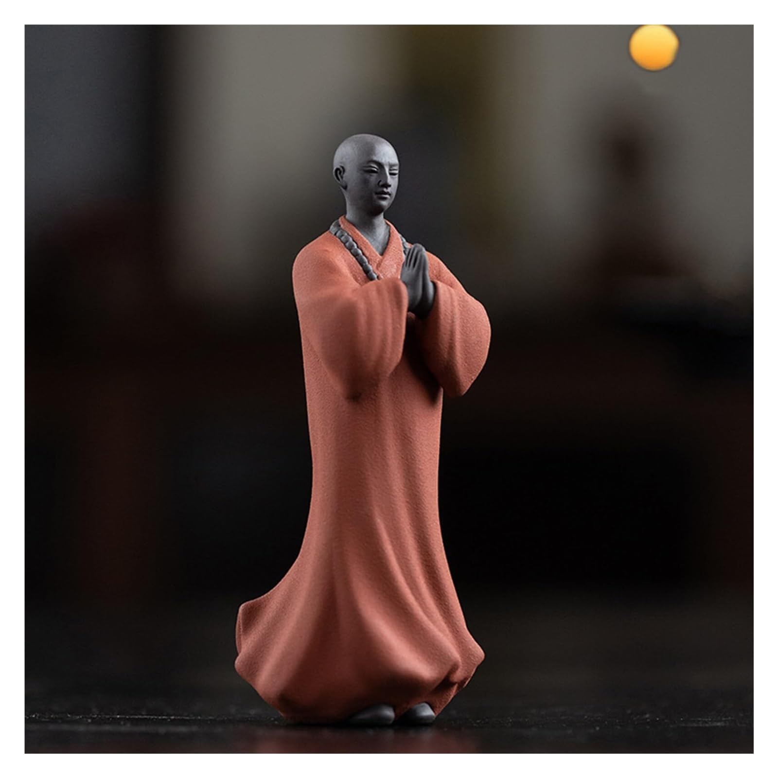 TSKIQQLQ Shelf Decor Chinese Baby Buddha Monk Statue Purple Sand Meditation Little Zen Figure Office Decorations For Work(Orange)