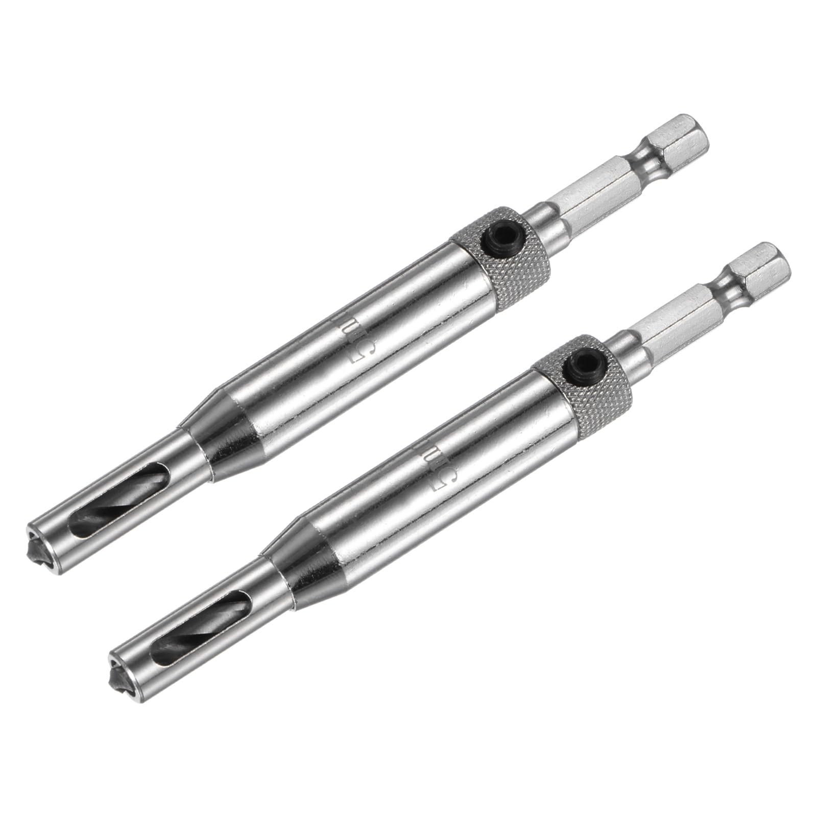 uxcell Self Centering Hinge Tapper Core Drill Bit, Hole Puncher, 5mm Diameter 1/4" Hex Shank for Opening Hole Woodworking, 2pcs, Silver Tone