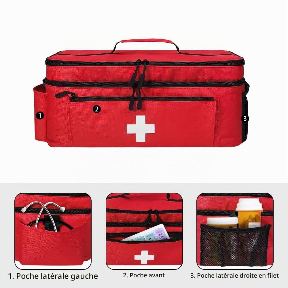 Sac Médical à Double Couche Vide, Sac de Transport de Stockage de Premiers Soins,Organisateur de Bouteille de Pilule pour Les Trousses médicales d’Urgence pour la Maison, Voyage, extérieur
