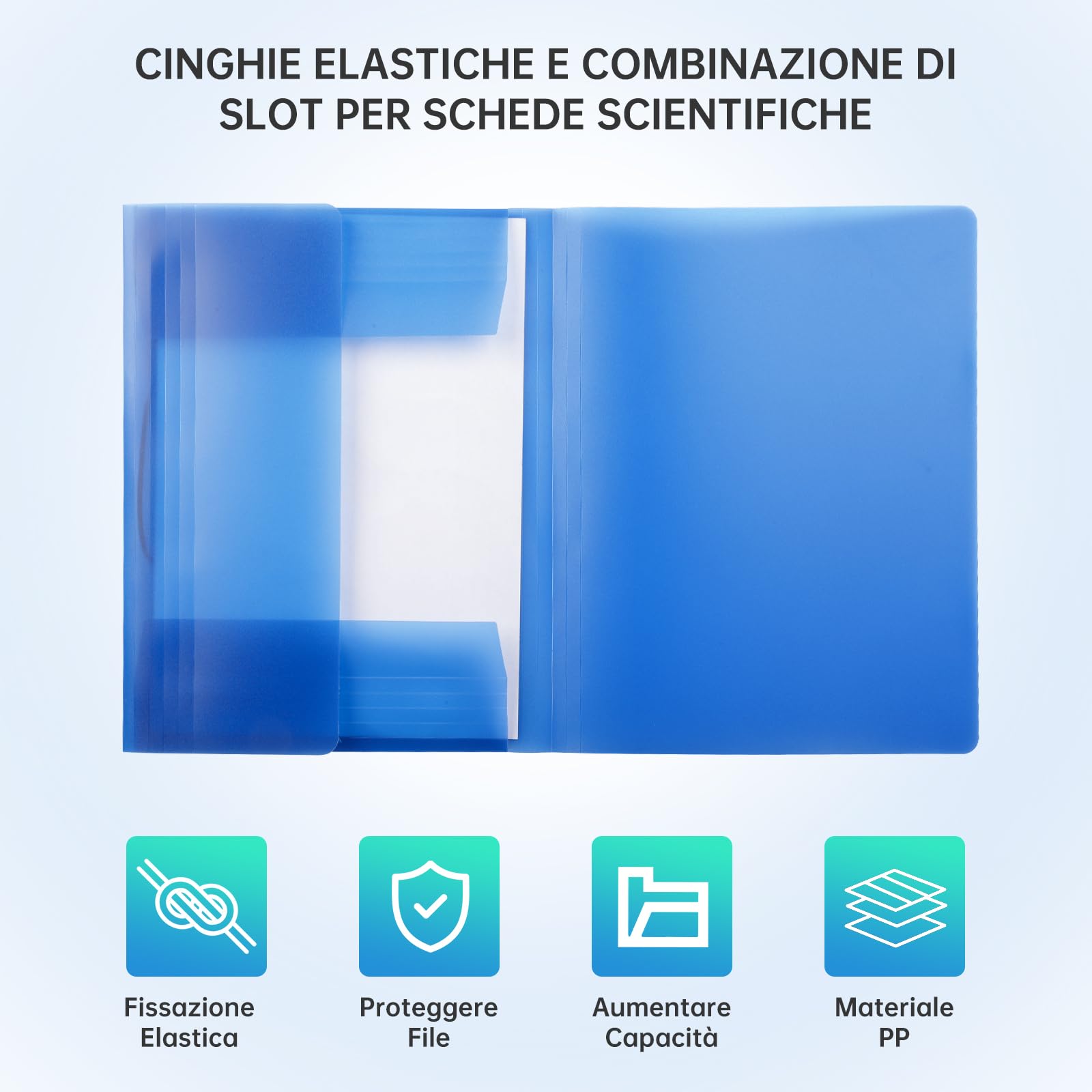 FRETONBA Cartelline con Elastico, Cartelline Portadocumenti 10 Pezzi, Cartellina Porta Documenti, Cartellina 3 Lembi Materiale PP, Blu