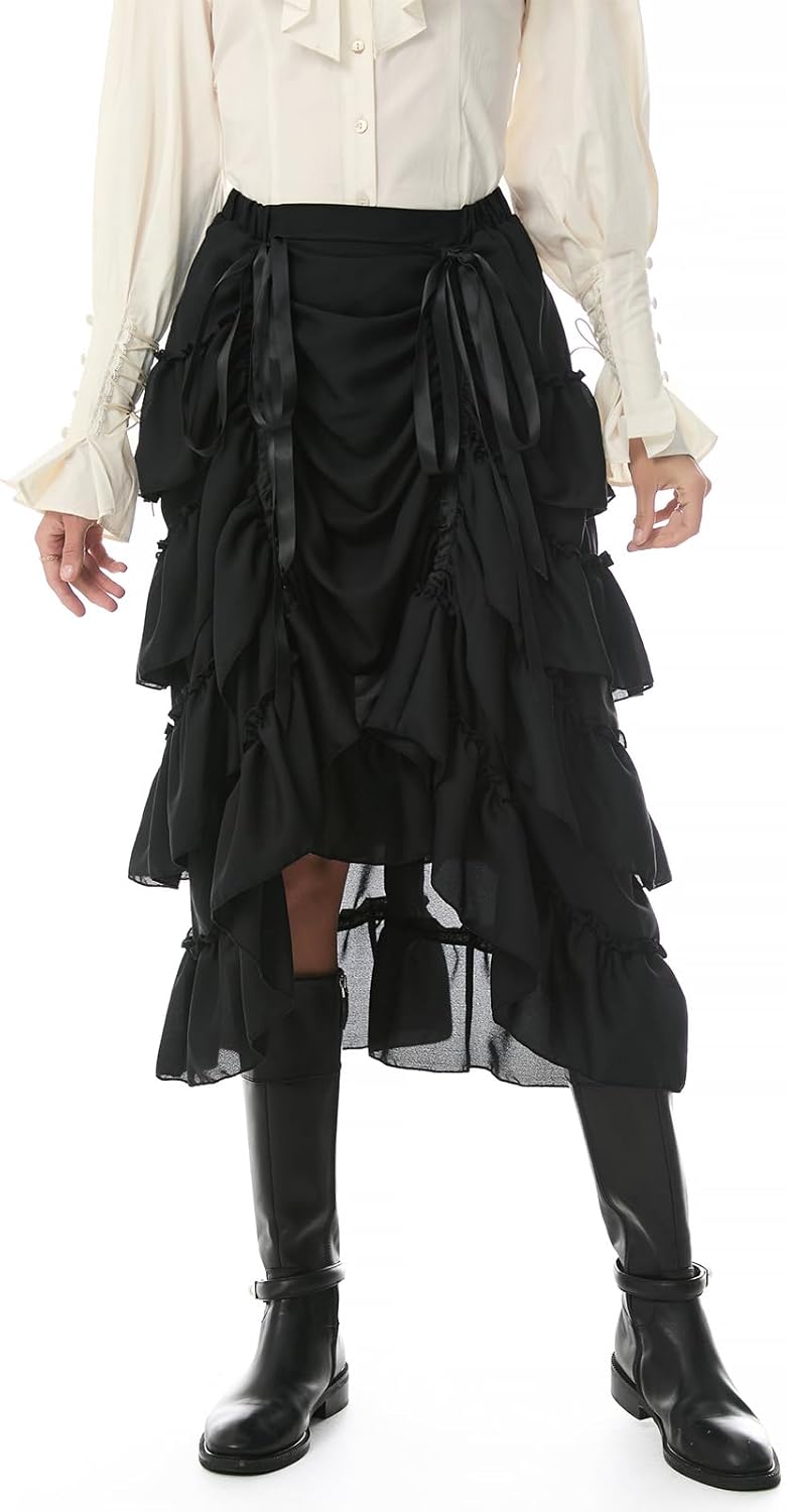 Womens Steampunk Victorian Cosplay Costume High-Low Show Skirt - Image 2