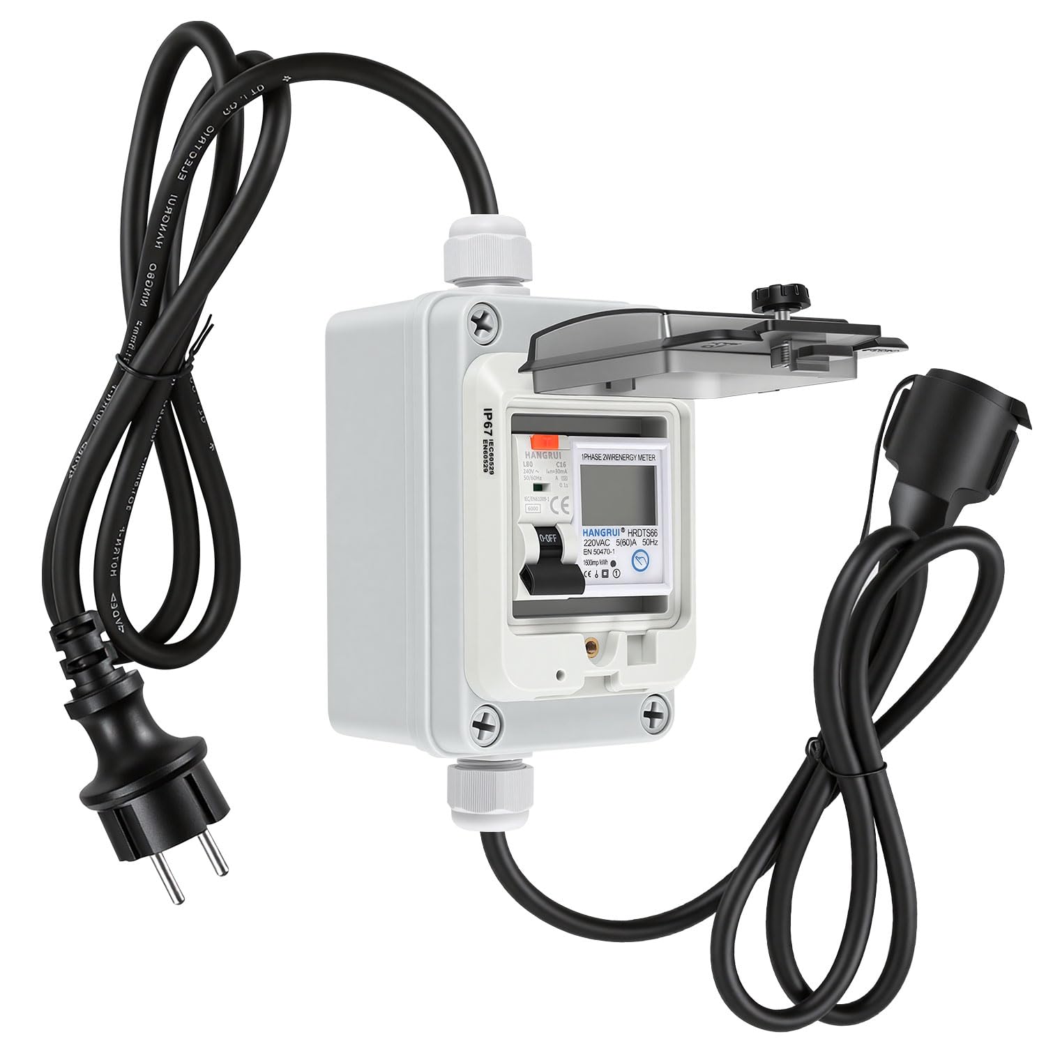 Contatore di corrente mobile 230V 16A protezione FI Schuko per campeggio | Indicatore LED con funzione di memoria, pulsante di reset e cavo da 3 m per campeggio, garage e camper